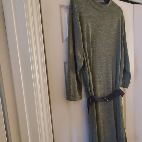 Always Indigo Long Sleeve Knit Dress w/ Belt | 3X | Hunter Green - Picture 6 of 7